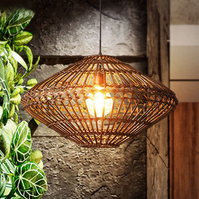Rattan Ufo Pendant Light - Asian-Inspired Coffee Suspension Fixture 1-Light