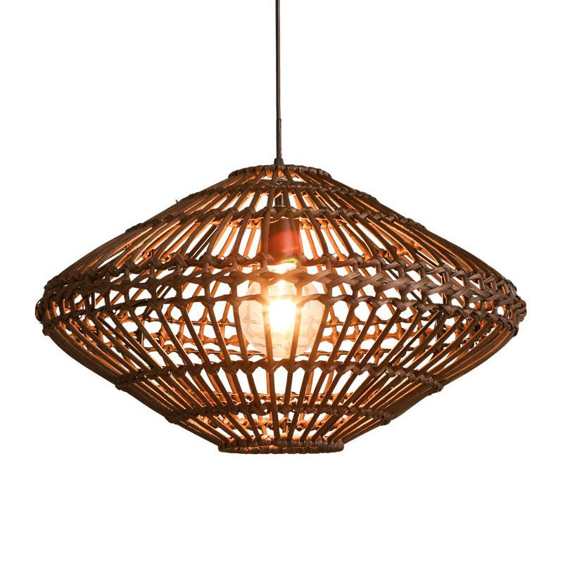 Rattan Ufo Pendant Light - Asian-Inspired Coffee Suspension Fixture 1-Light