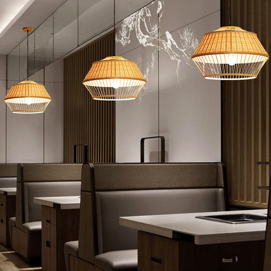 Asian Rattan Hand-Twisted Wood Ceiling Lamp: 1-Bulb Pendant Lighting For Bedside / D