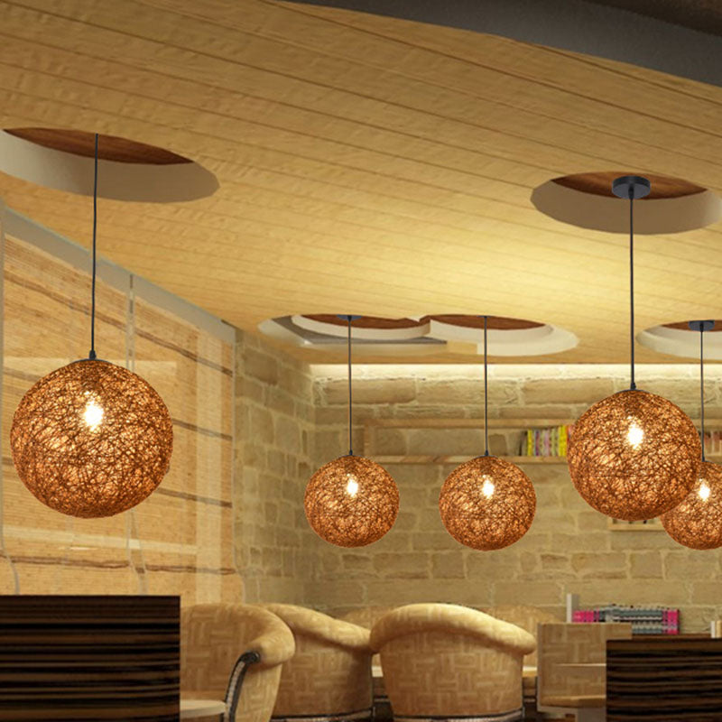 Handwoven Globe Pendant Light - Rattan 1 Bulb Asian Style Hanging Lamp Kit