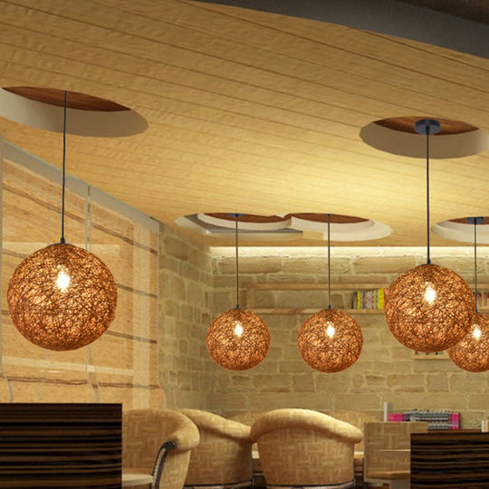 Handwoven Globe Pendant Light - Rattan 1 Bulb Asian Style Hanging Lamp Kit