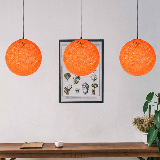 Handwoven Globe Pendant Light - Rattan 1 Bulb Asian Style Hanging Lamp Kit Orange