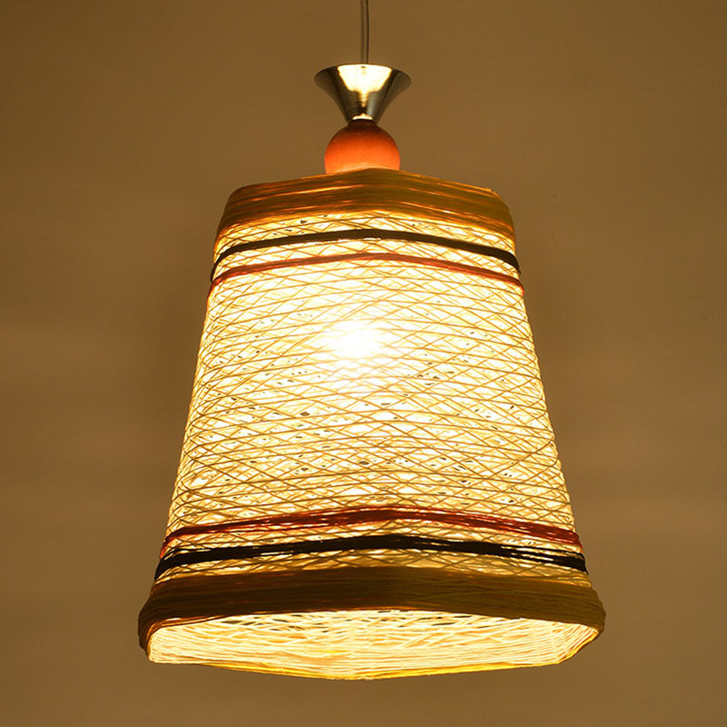 Chinese Bell Pendant Lamp: Rattan Fiber Single Hanging Light For Restaurants