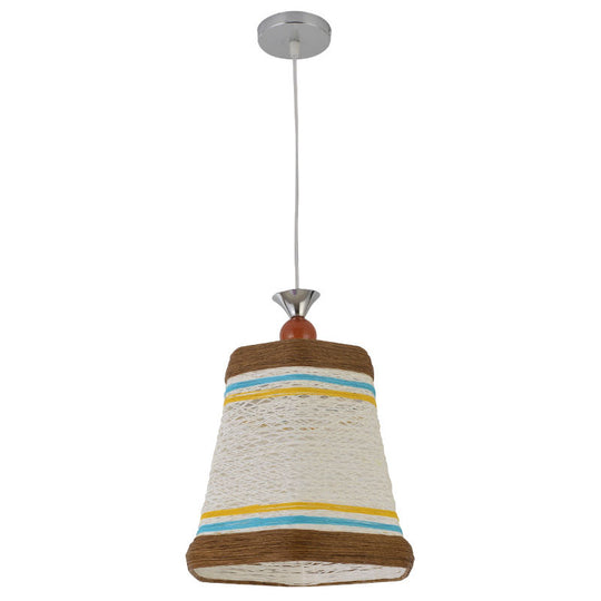 Chinese Bell Pendant Lamp: Rattan Fiber Single Hanging Light For Restaurants White
