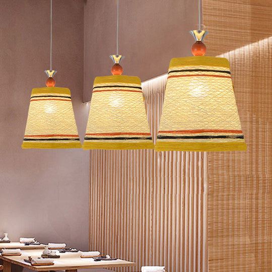 Chinese Bell Pendant Lamp: Rattan Fiber Single Hanging Light For Restaurants