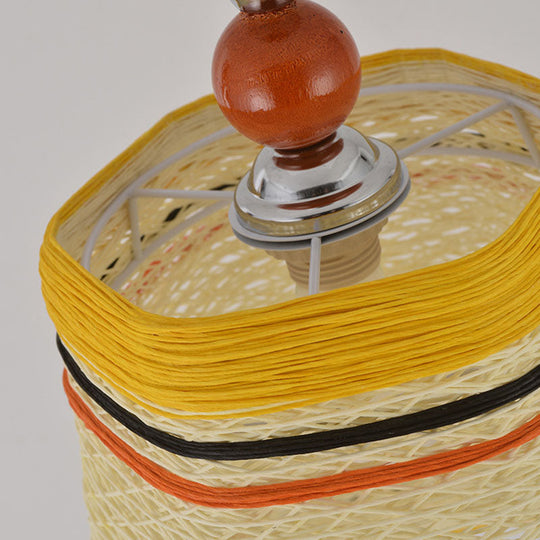 Chinese Bell Pendant Lamp: Rattan Fiber Single Hanging Light For Restaurants