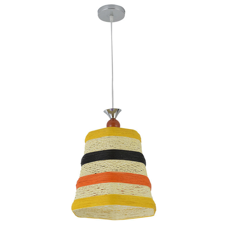Chinese Bell Pendant Lamp: Rattan Fiber Single Hanging Light For Restaurants Multi-Color
