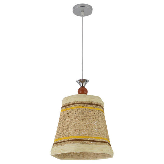 Chinese Bell Pendant Lamp: Rattan Fiber Single Hanging Light For Restaurants
