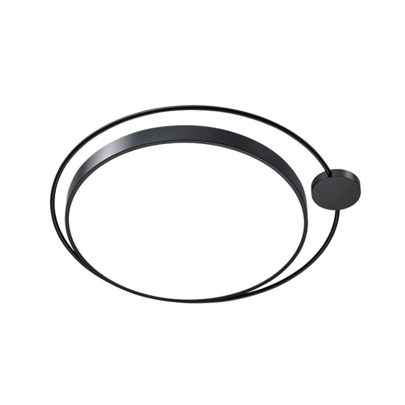 Contemporary Black Metal Flush Mount Bedroom Ceiling Light with Ring LED