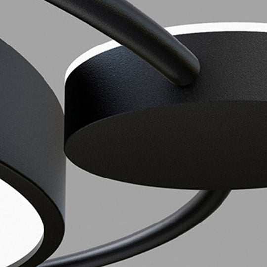 Contemporary Black Metal Flush Mount Bedroom Ceiling Light with Ring LED