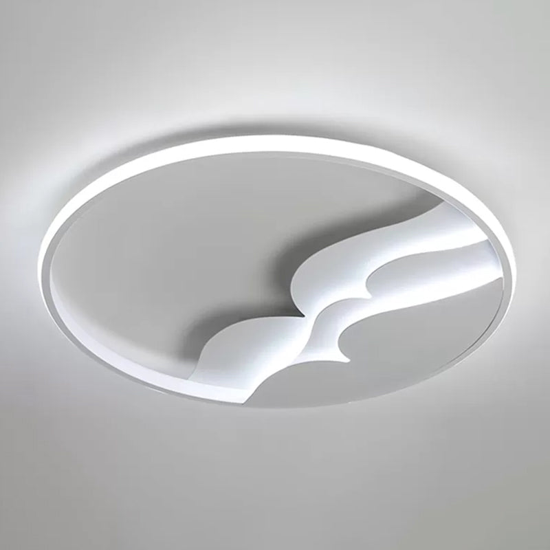 Modern LED Flush Ceiling Light with Artistic Acrylic White Ring and Mountain Decor