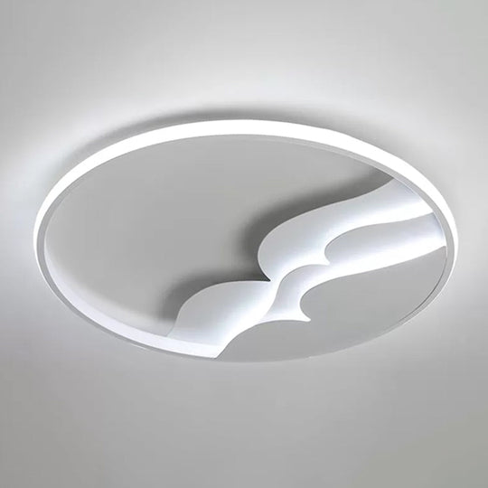 Modern LED Flush Ceiling Light with Artistic Acrylic White Ring and Mountain Decor