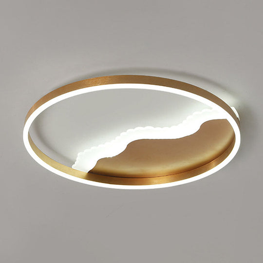 Minimalist Gold Metal LED Flush Mount Lighting for Bedroom
