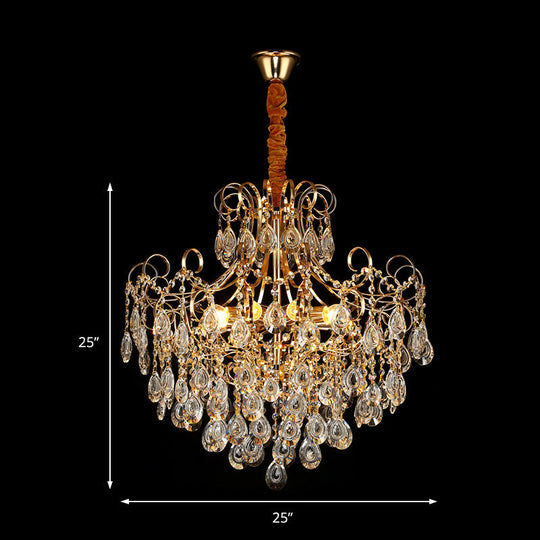 Gold Industrial Geometric Chandelier with Crystal Teardrop Shade - 5/6/8 Bulb Pendant Light