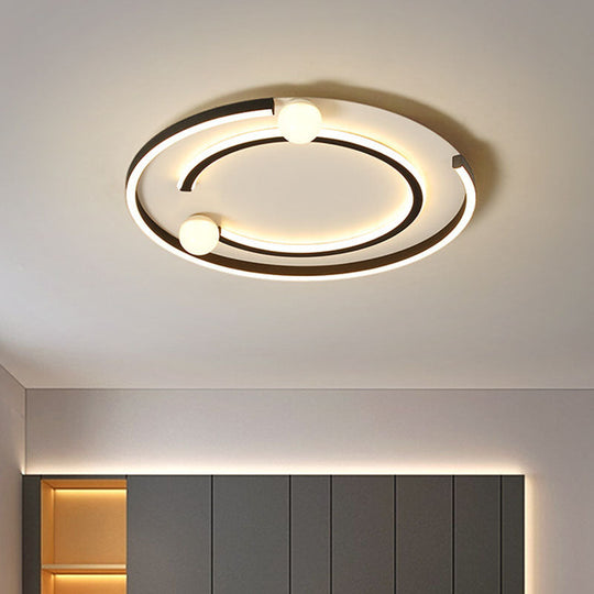 Modern Black LED Flush Mount Ceiling Light - Sleek Geometric Design, Ideal for Bedroom Spaces