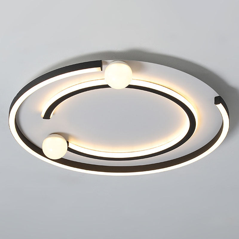 Modern Black LED Flush Mount Ceiling Light - Sleek Geometric Design, Ideal for Bedroom Spaces