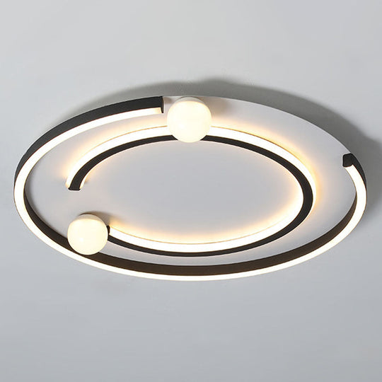 Modern Black LED Flush Mount Ceiling Light - Sleek Geometric Design, Ideal for Bedroom Spaces