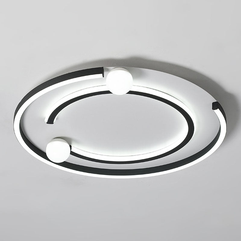 Modern Black LED Flush Mount Ceiling Light - Sleek Geometric Design, Ideal for Bedroom Spaces