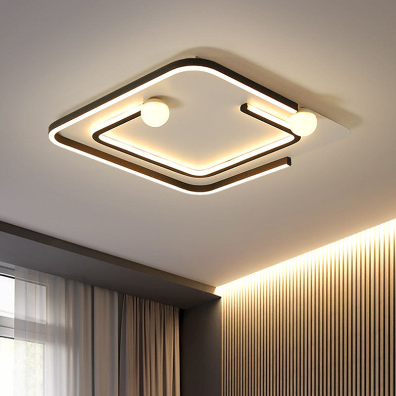 Modern Black LED Flush Mount Ceiling Light - Sleek Geometric Design, Ideal for Bedroom Spaces