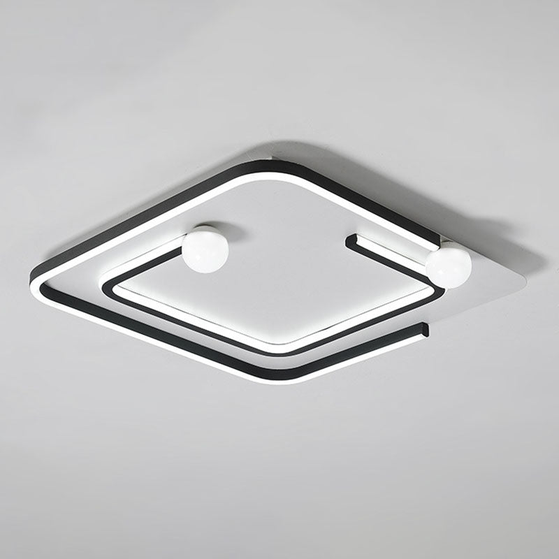 Modern Black LED Flush Mount Ceiling Light - Sleek Geometric Design, Ideal for Bedroom Spaces