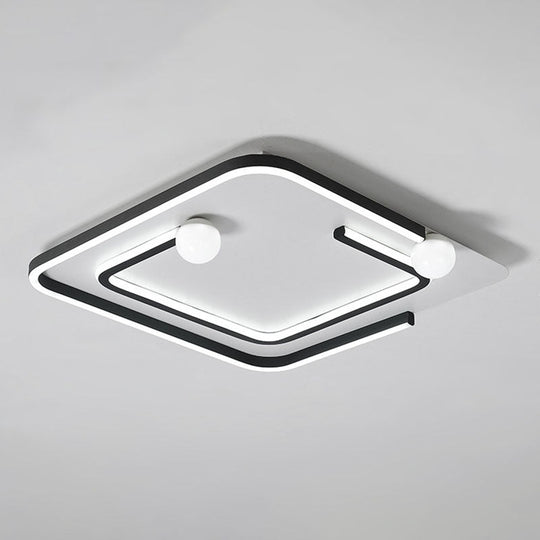 Modern Black Led Flush Mount Ceiling Light - Sleek Geometric Design Ideal For Bedroom Spaces / White