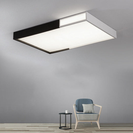 LED Flush Mount Light in Simple Metal Black and White Quadrilateral Design