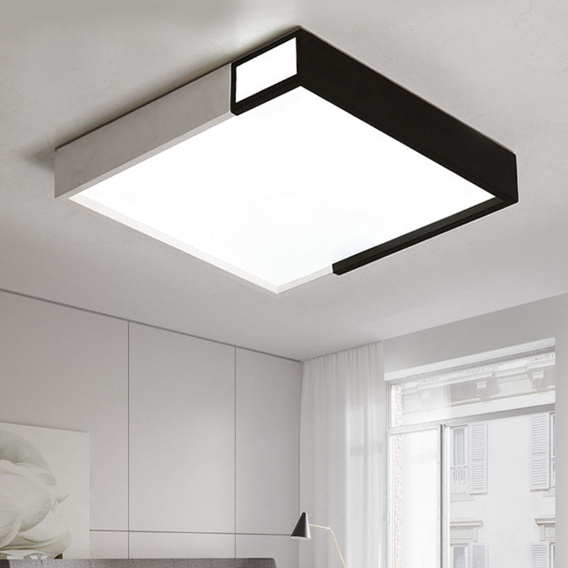 LED Flush Mount Light in Simple Metal Black and White Quadrilateral Design