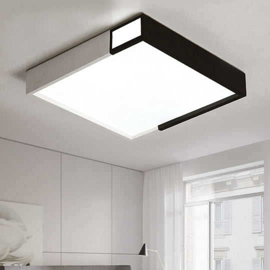 LED Flush Mount Light in Simple Metal Black and White Quadrilateral Design