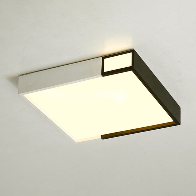 LED Flush Mount Light in Simple Metal Black and White Quadrilateral Design