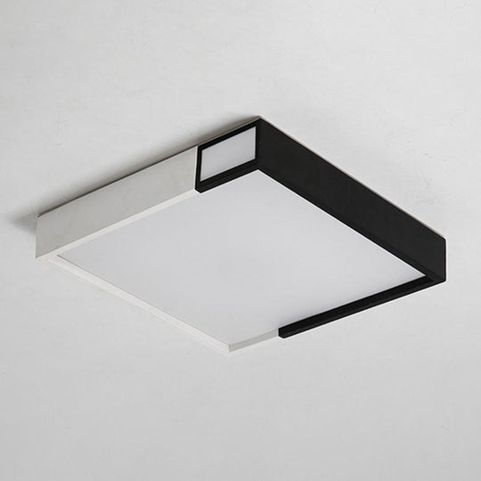 LED Flush Mount Light in Simple Metal Black and White Quadrilateral Design