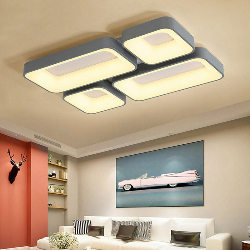 Simple Metal Grey LED Flush Mount Bedroom Ceiling Light with Quadrilateral Shape and Splicing