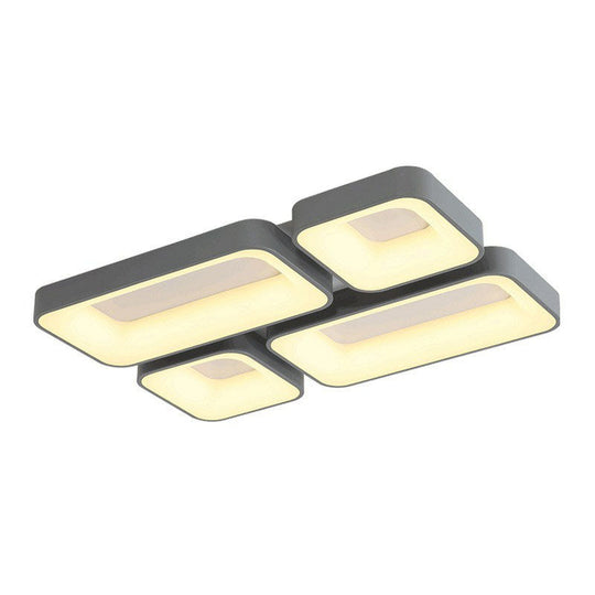 Simple Metal Grey LED Flush Mount Bedroom Ceiling Light with Quadrilateral Shape and Splicing