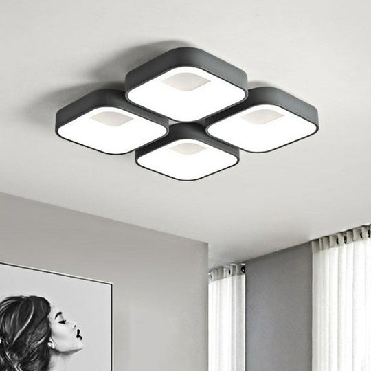 Simple Metal Grey LED Flush Mount Bedroom Ceiling Light with Quadrilateral Shape and Splicing