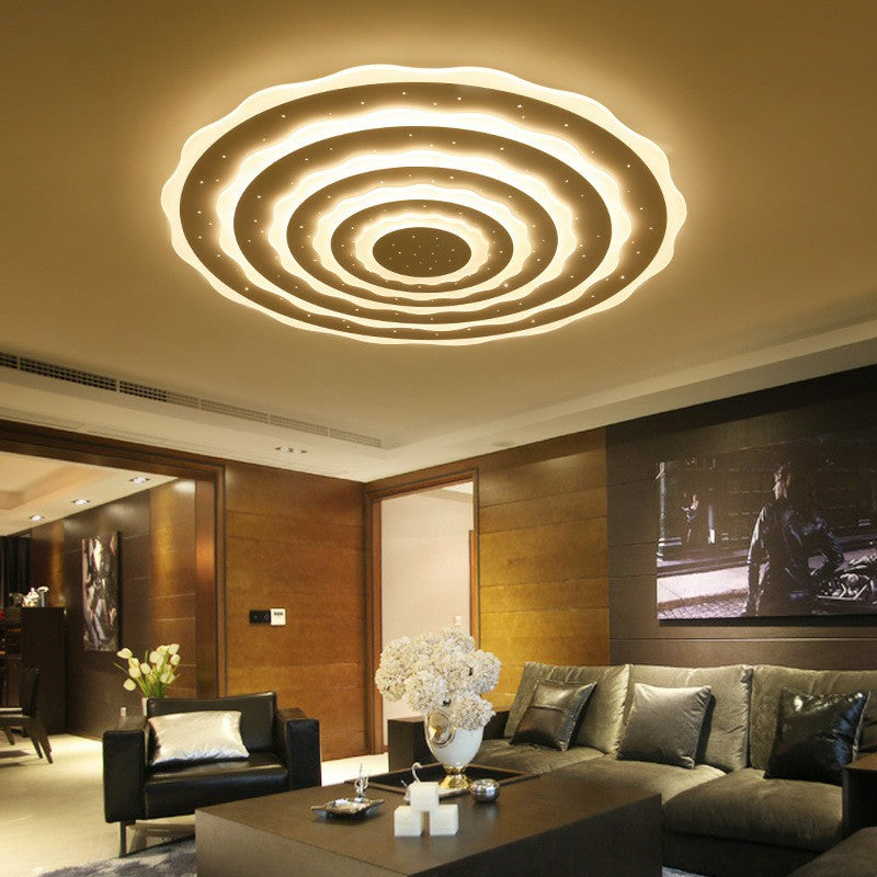 Artistic White Ripple Acrylic LED Flush Light Fixture for Living Room Ceiling