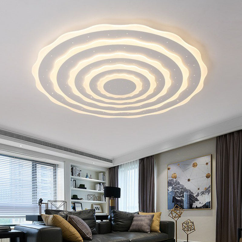 Artistic White Ripple Acrylic LED Flush Light Fixture for Living Room Ceiling