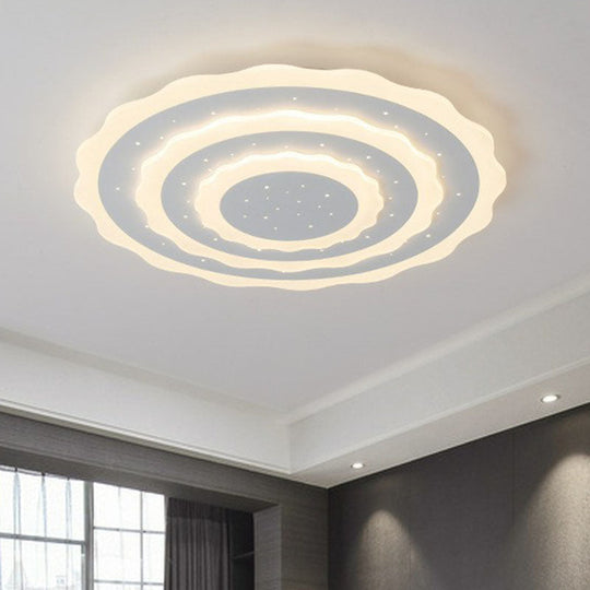 Artistic White Ripple Acrylic LED Flush Light Fixture for Living Room Ceiling
