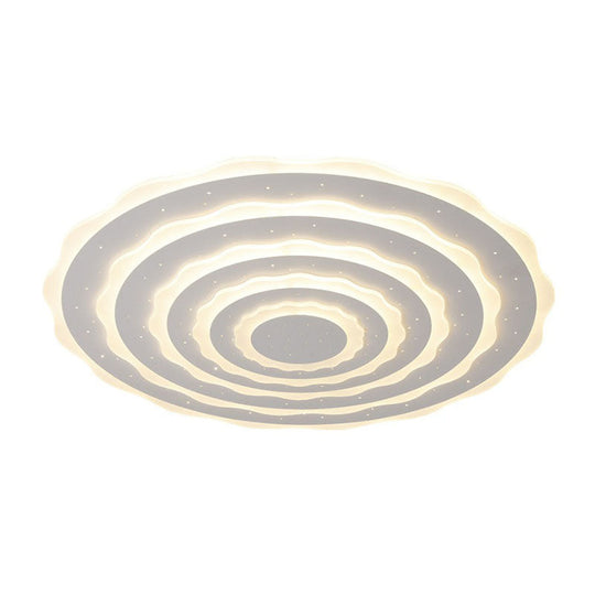 Artistic White Ripple Acrylic LED Flush Light Fixture for Living Room Ceiling