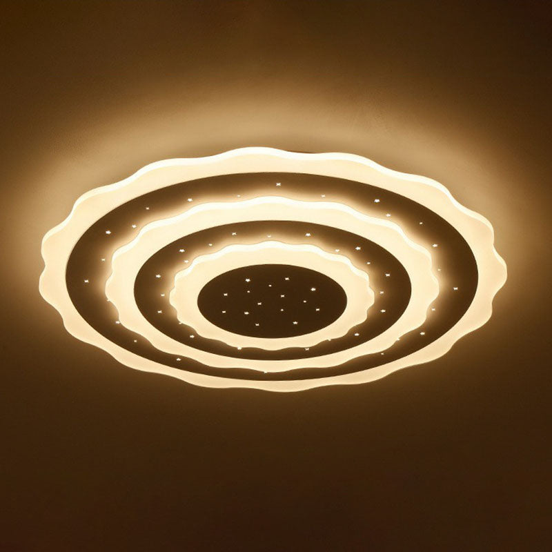 Artistic White Ripple Acrylic LED Flush Light Fixture for Living Room Ceiling