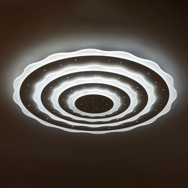Artistic White Ripple Acrylic LED Flush Light Fixture for Living Room Ceiling