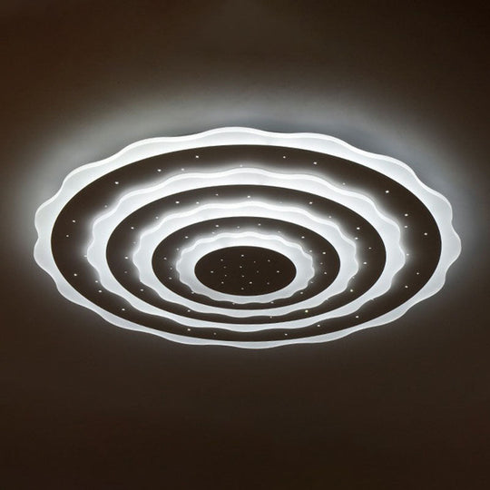 Artistic White Ripple Acrylic LED Flush Light Fixture for Living Room Ceiling