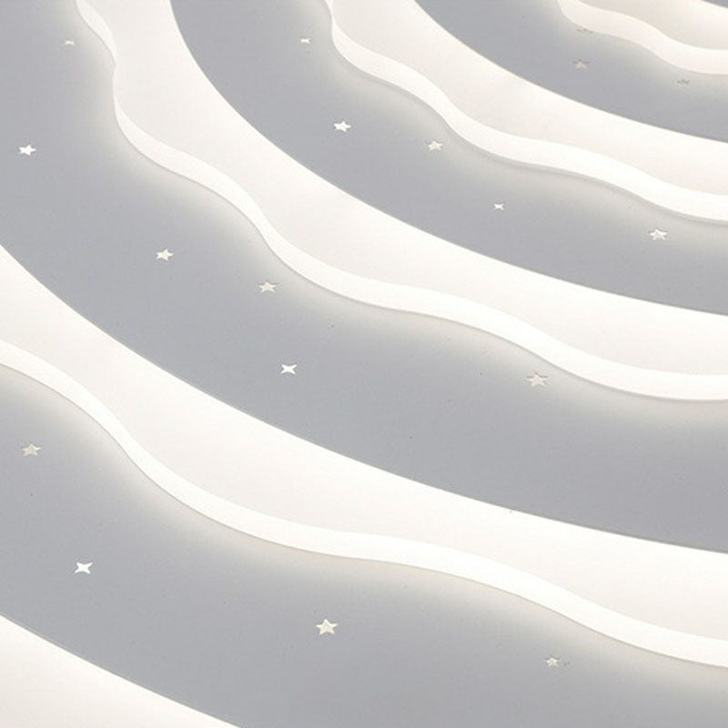 Artistic White Ripple Acrylic LED Flush Light Fixture for Living Room Ceiling