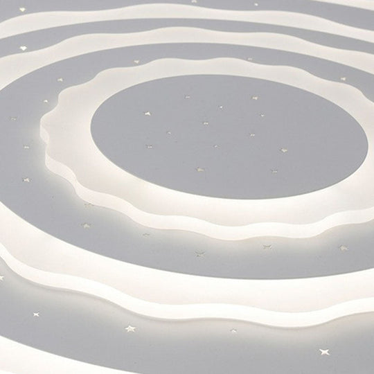 Artistic White Ripple Acrylic LED Flush Light Fixture for Living Room Ceiling