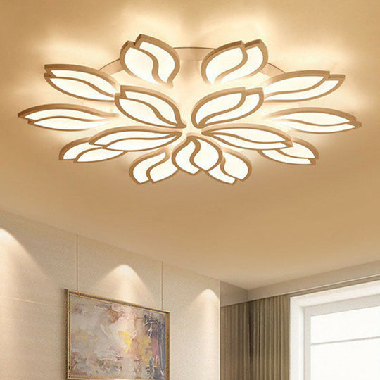 Artistic White LED Semi Flush Ceiling Light with Acrylic Leaf Design for Living Room