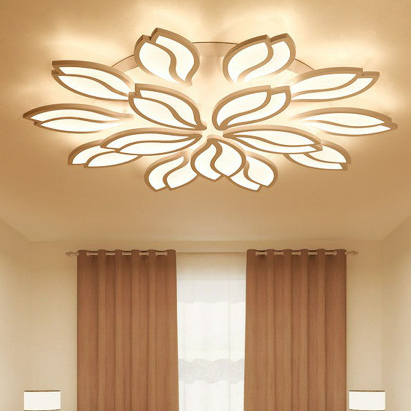 Artistic White LED Semi Flush Ceiling Light with Acrylic Leaf Design for Living Room