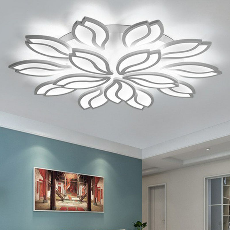 Artistic White LED Semi Flush Ceiling Light with Acrylic Leaf Design for Living Room