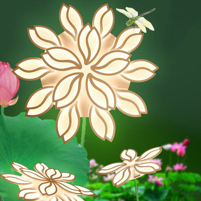 Artistic White LED Semi Flush Ceiling Light with Acrylic Leaf Design for Living Room