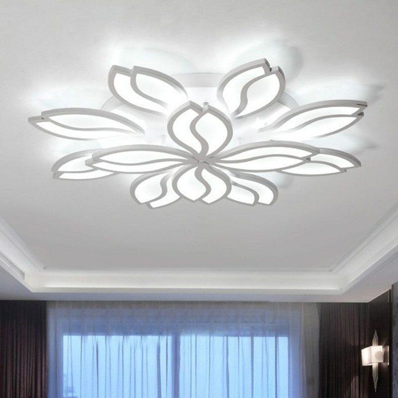 Artistic White LED Semi Flush Ceiling Light with Acrylic Leaf Design for Living Room
