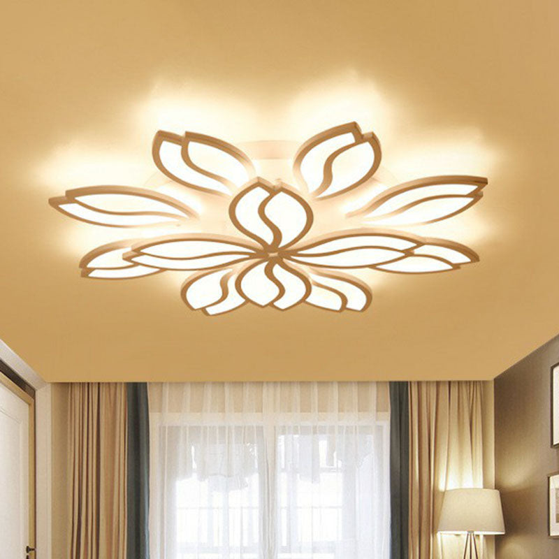 Artistic White LED Semi Flush Ceiling Light with Acrylic Leaf Design for Living Room