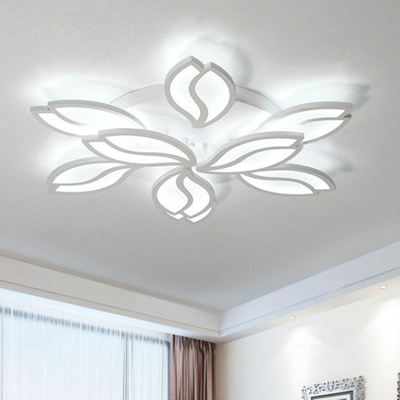 Artistic White LED Semi Flush Ceiling Light with Acrylic Leaf Design for Living Room