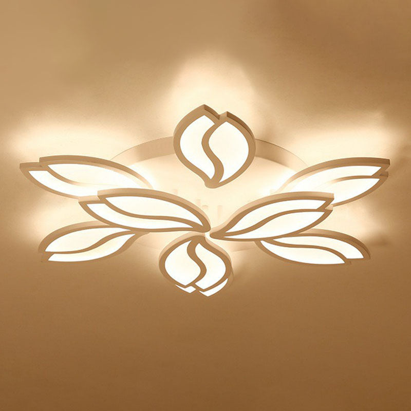 Artistic White LED Semi Flush Ceiling Light with Acrylic Leaf Design for Living Room